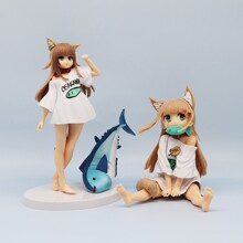 黄豆粉手办 猫娘坐着吃鱼可换脸 坐姿站姿黄豆粉 美少女模型摆件