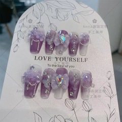 Wearing pure handmade purple starry sky transparent fairy style iris sticker nail art with cold aura nail design