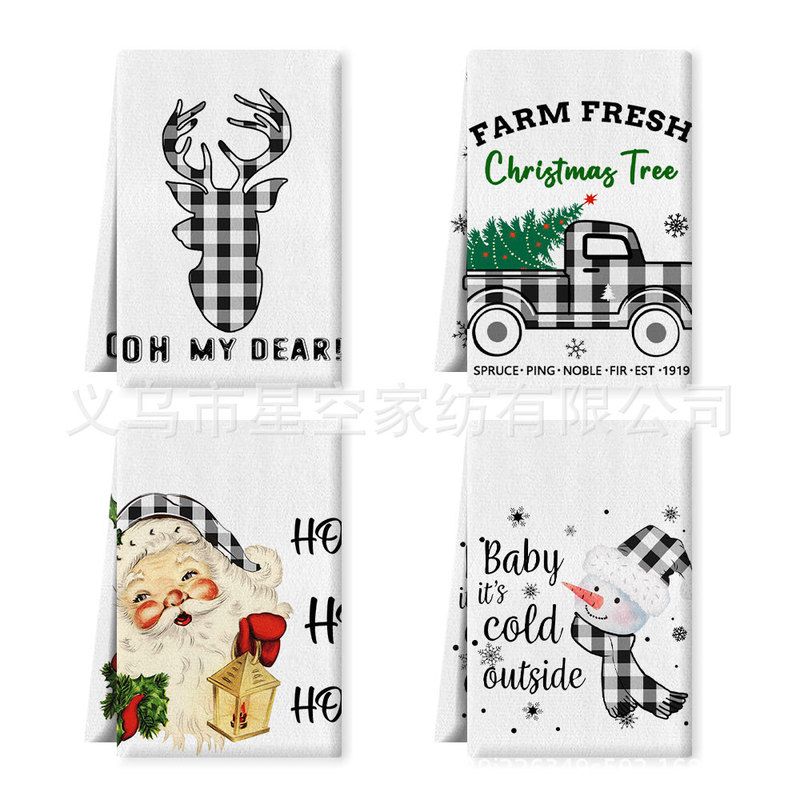 Christmas microfiber napkin rag Christmas black plaid dish towel kitchen towel hand towel tea towel