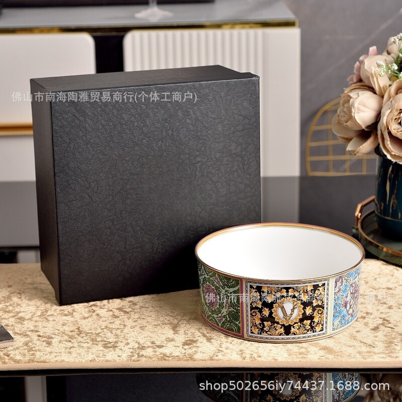 Cross-border European-style vintage bone china bowl, Baroque kaleidoscope soup bowl, large fruit bowl, salad bowl, ramen bowl for banquets and home use Cross-border European-style vintage bone china bowl, Baroque kaleidoscope soup bowl, large fruit bowl, salad bowl, ramen bowl for banquets and home use
