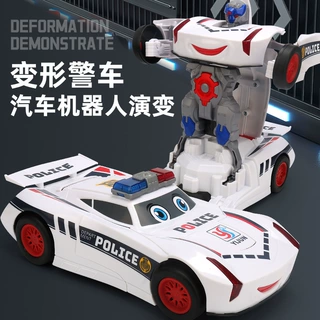 抖音同款卡通自动变形警车万向灯光音乐机器人儿童玩具地摊批发