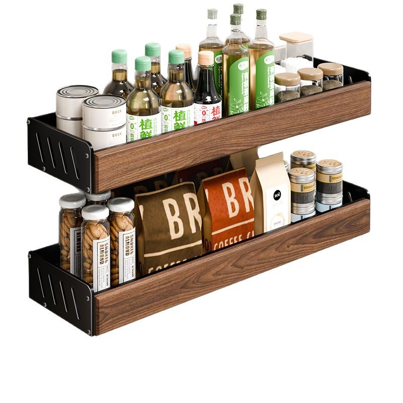 Estante de cocina de nogal Estante de condimento multicapa Estante de almacenamiento de latas Estante de condimento de pared multifuncional