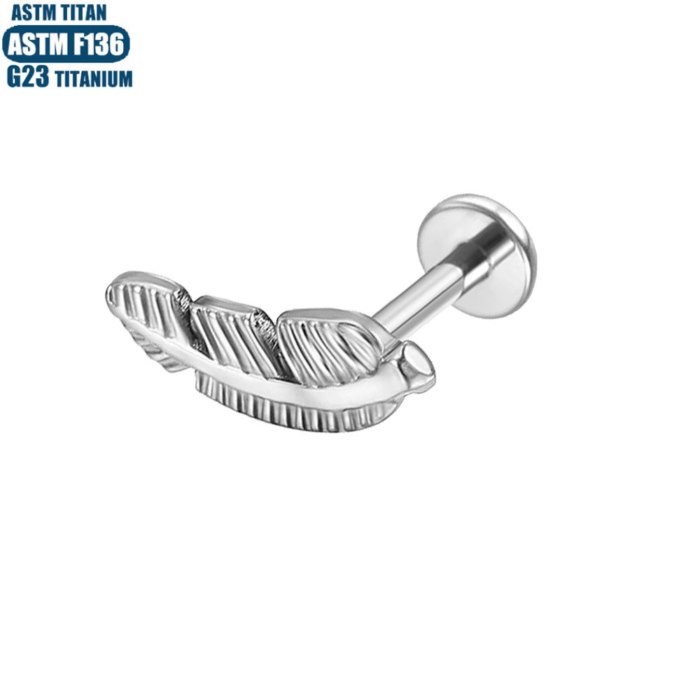 F136 Titanium Feather Lip Ring Inner Thread Lip Piercing Jewelry Black detail image 7
