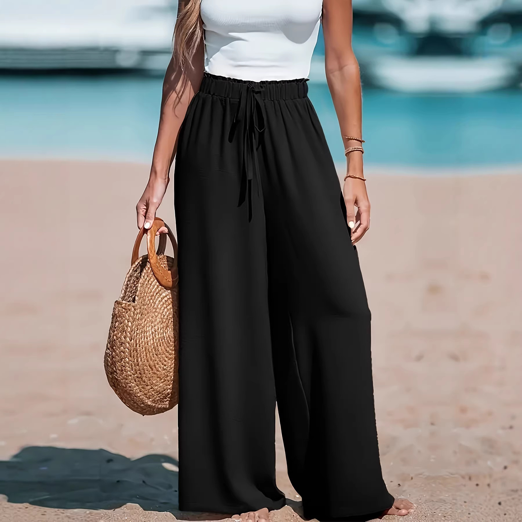 Women's All Season Wide Leg Trousers Casual Comfortable Loose Fashionable Bottoms For_ecoleips.com