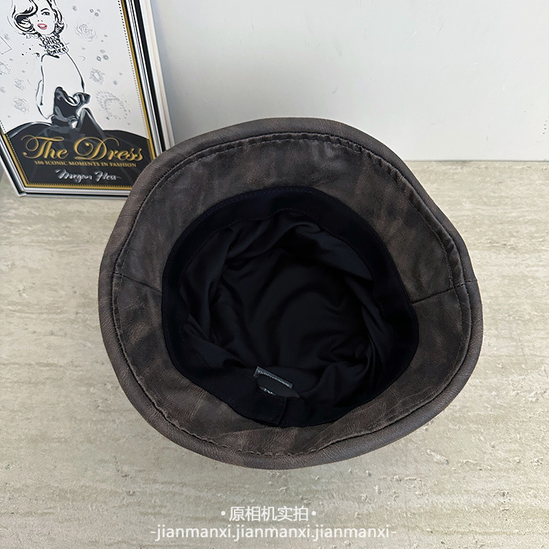 废土风秋冬新款褶皱水桶帽女款日系简约翻檐复古做旧百搭渔夫帽|undefined