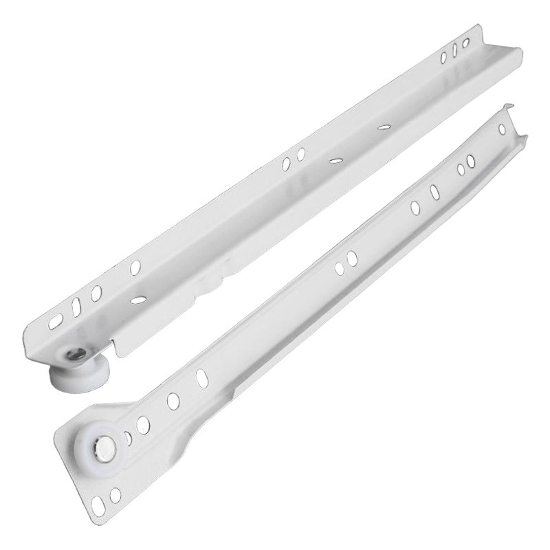 Fábrica de muebles rodillo de silencio carril de guía soporte inferior blanco gabinete cajón pista de pulverización de polvo de dos secciones carril de rueda soporte inferior carril de deslizamiento
