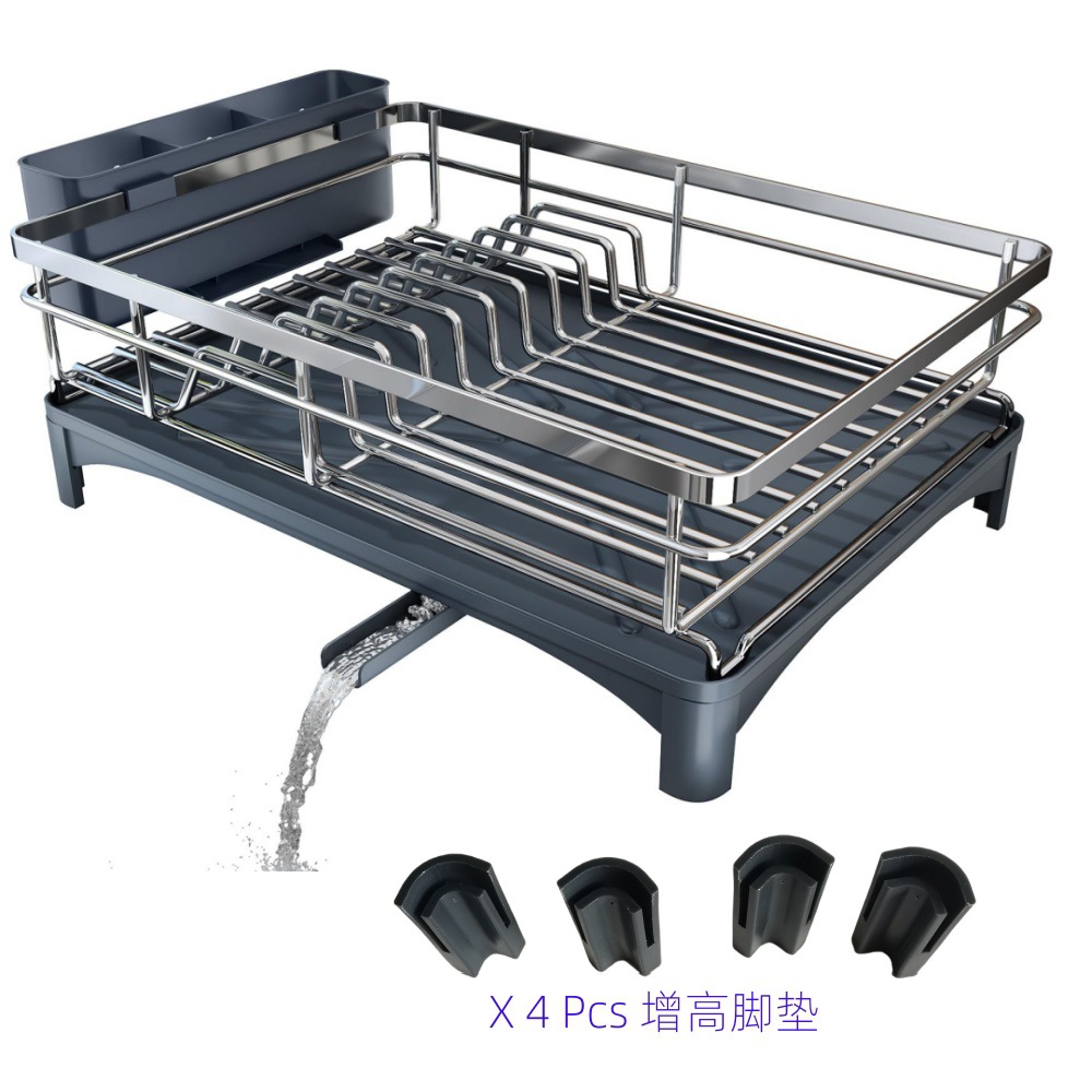 silver 304 Stainless Steel Dish Rack Black Metal Kitchen Countertop Drain Rack Knife and Fork Plate Drain Basket Cross Border