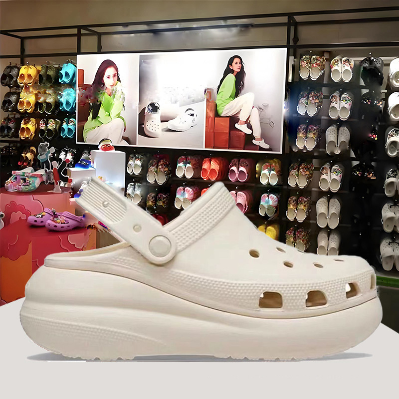 Crocs-Style Perforated Shoes for Women, Summer Non-Slip, Wear-Resistant, Outdoor Wear, Height Increase of 6cm, Ultra-Comfortable, Closed-Toe Beach Slippers and Sandals