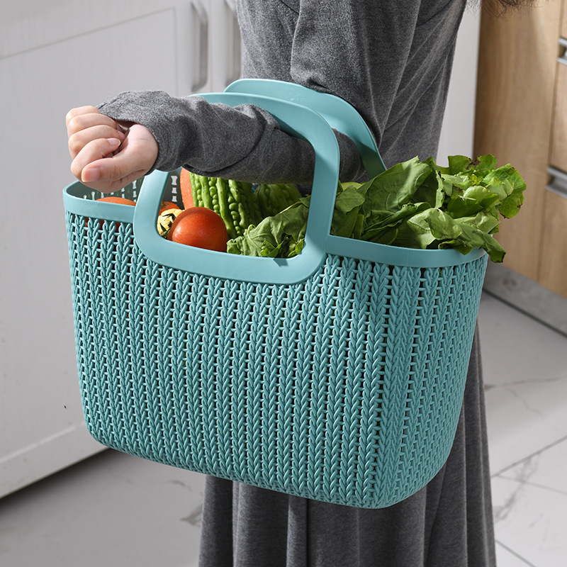 Soft material portable storage basket large plastic hollow shopping storage basket fruit and vegetable kitchen basket wholesale Soft material portable storage basket large plastic hollow shopping storage basket fruit and vegetable kitchen basket wholesale