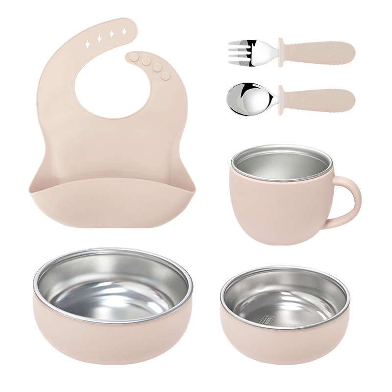 Amazon Kids 304 acero inoxidable seis piezas de silicona desmontable cuenco de cubiertos de silicona