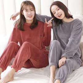 秋冬新款休闲时尚大码女装加厚居家服长袖珊瑚绒睡衣仙女暖暖套装
