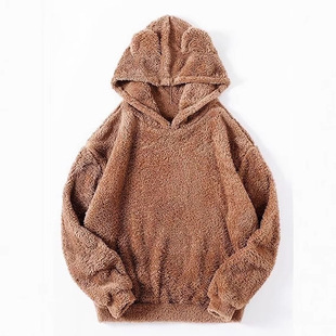Cross-Border Export Winter Plus Size Women's Solid Color Cute Bear Home Casual Coral Velvet Fleece-Lined Thickeneded Sweatshirt