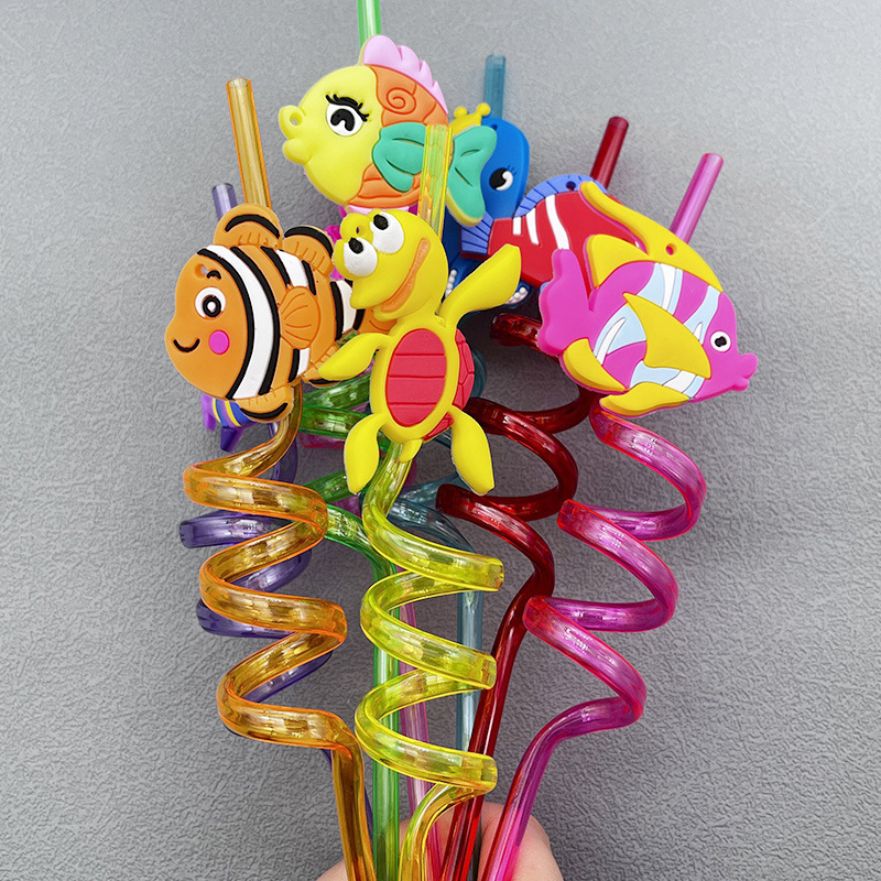 Amazon transfronterizo submarino de dibujos animados de plástico biológico paja mundo submarino Niños Accesorios de dibujos animados fiesta pequeño regalo