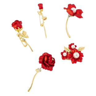 Red rose brooch exquisite high-end women's fashion pin suit accessories design sense corsage festive new fashion