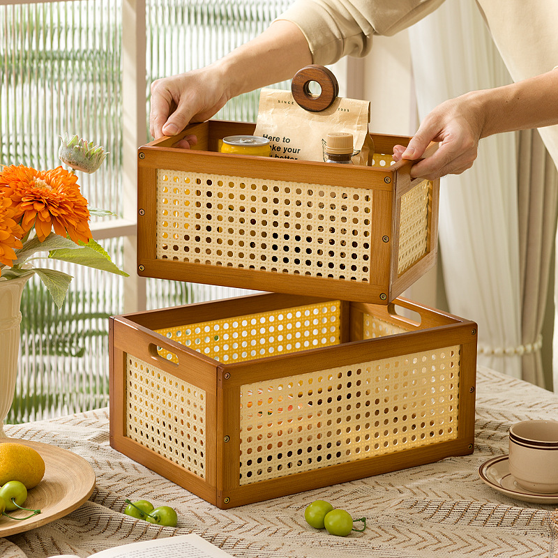 Factory Direct Supply Retro Rattan Storage Basket Ins Style Storage Basket Living Room Bedroom Clothes Toys Thickeneded Storage Basket