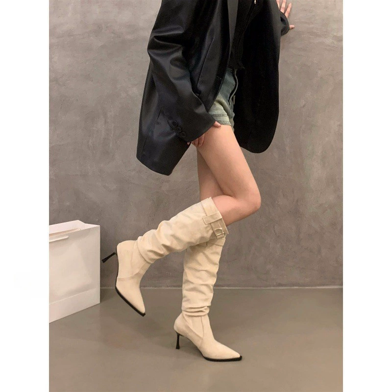 Brown demi-season high boots, Spring/Fall 2024 model