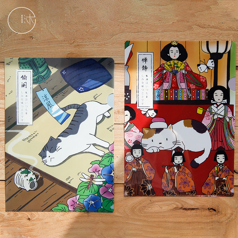 Mu Dye pp 폴더 떨어지는 사쿠라 고양이 사쿠라 창조적 인 일본 학생 시험 종이 사무실 저장 파일 폴더