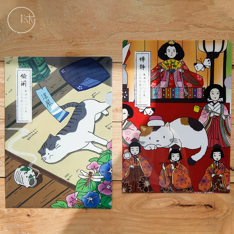 沐染 Pp folder Falling Cherry Cat Sakura Creative Japanese Student Test Paper Office Storage Files Files Information Folder
