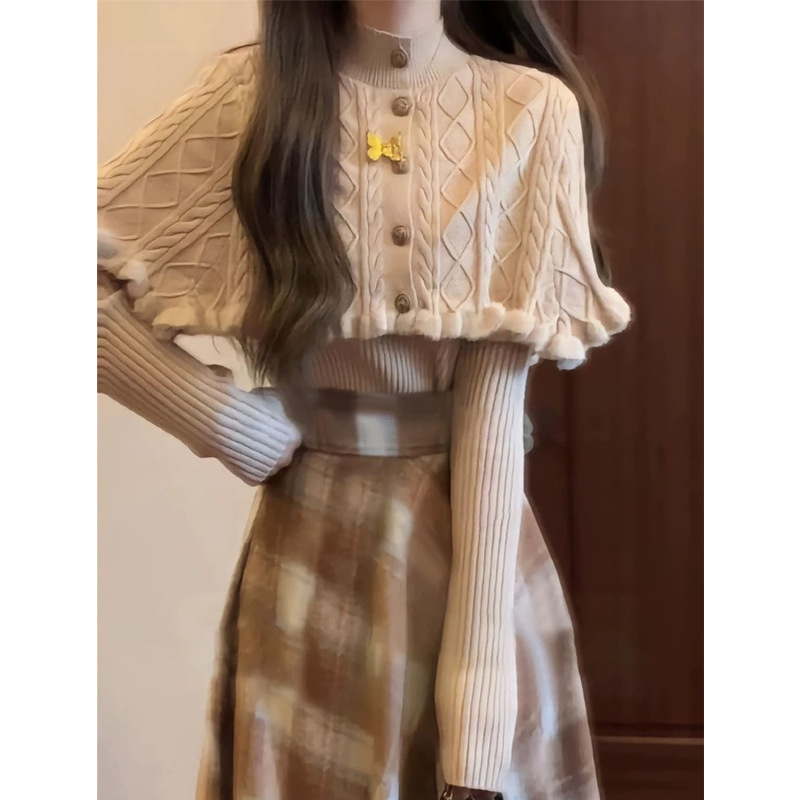 法式千金风斗篷毛衣连衣裙子女秋冬2025新款高级感小个子香风套装|undefined