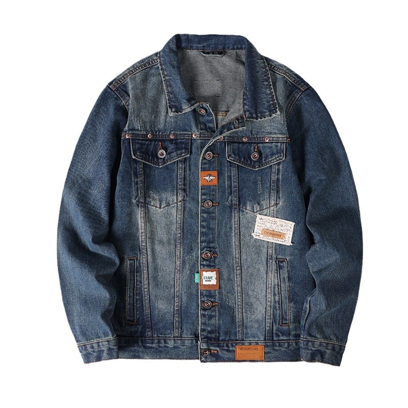 Men's Denim Jacket Embroidered Loose Fit Washed Cotton Outerwear_voghion.com