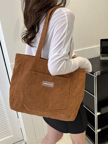 Large-capacity tote bag for women, trendy corduroy shoulder bag, Instagram-style underarm bag, handheld handbag