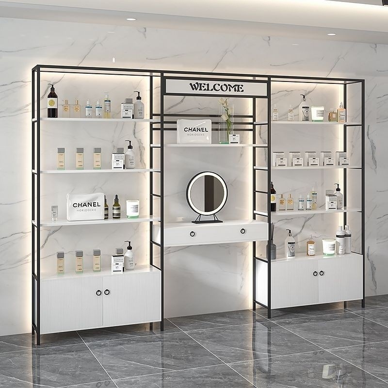 化妆品展示柜院展示架护肤品货架产品柜子陈列柜台落地有带灯