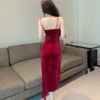 Velvet Dress Women's Autumn and Winter New Style with Irregular Sexy Split Hip Wrap Dress