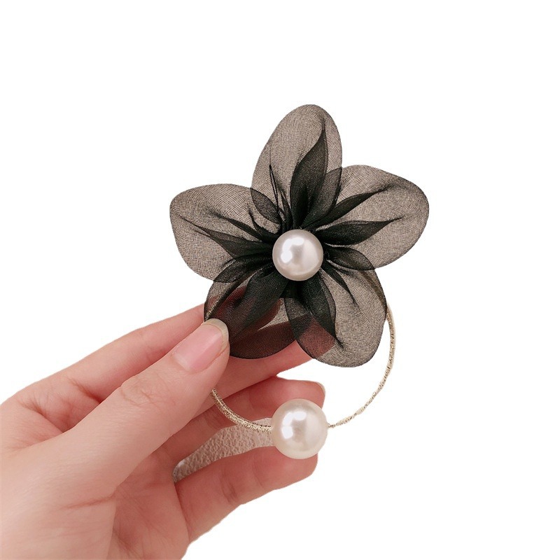 Nuevo hilo de malla de perla flor anillo de cabello de alta sensación de la cabeza de la corda de cabello de la corda de cabello de la cola de caballo temperamento banda de goma adornamiento para el cabello