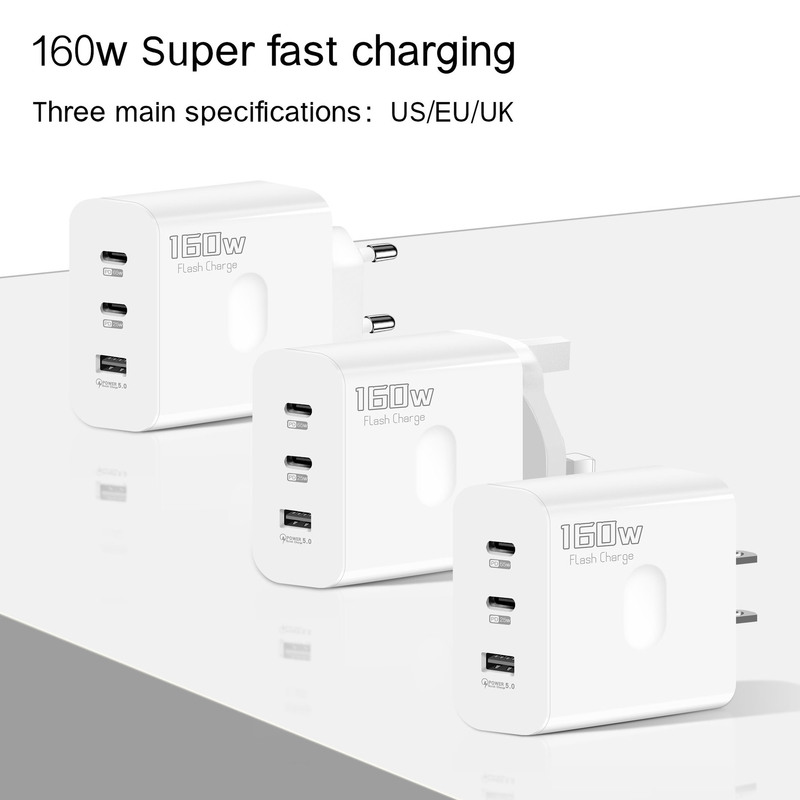 The new 160W charging head is suitable for Apple Samsung mobile phone multi-port super fast charging head European and American British PD adapter