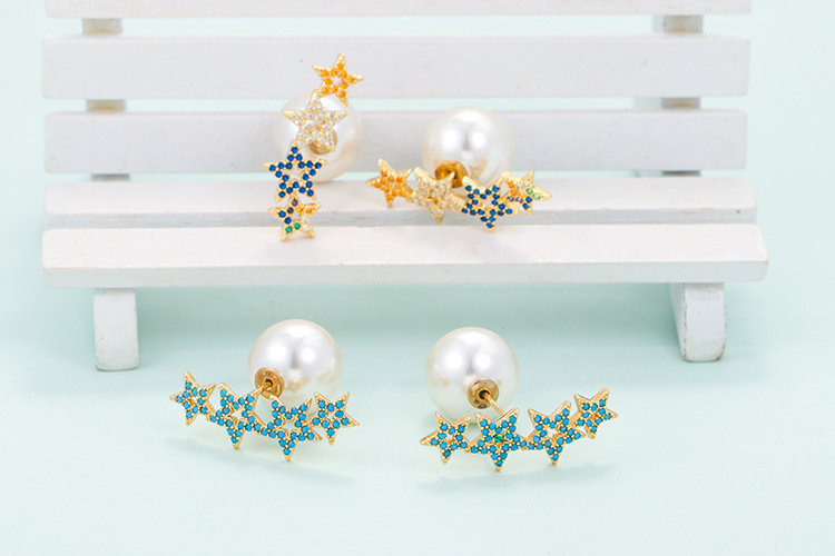 Fashion Hollow Five-pointed Star Diamond Inlaid Colorful Zircon Earrings display picture 4