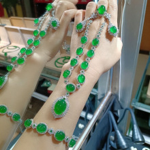 玉髓套装批发冰种阳绿玉髓吊坠项链耳环戒指手链豪华镶嵌玛瑙四件