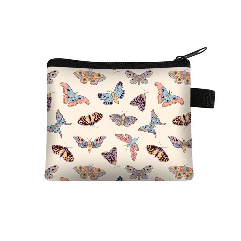 Nuevo monedero con estampado de mariposa para niños, bolso de tarjeta portátil para estudiantes, bolso de almacenamiento con llave de moneda, embrague de poliéster