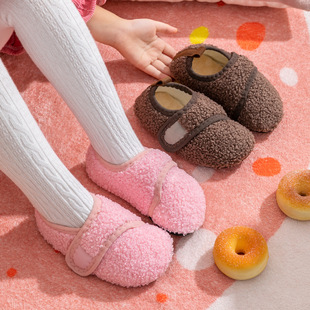 Parent-Kids Floor Shoes, Autumn and Winter Thickeneded Kidsren's Cotton Slippers, Cool and Non-Slip Toddler Soft-Soled Couple's Velvet Floor Socks
