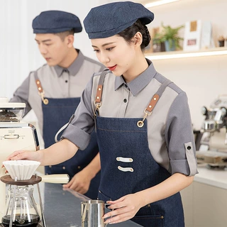 牛仔围裙加厚厨房咖啡奶茶花店美发师男女围腰工作服园艺围裙批发