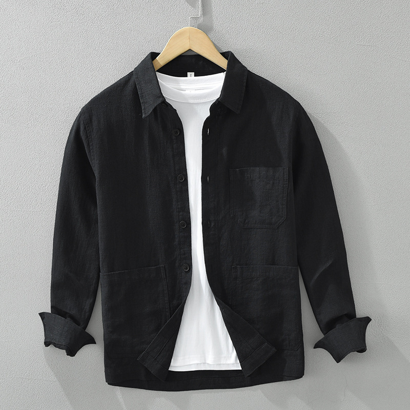 7205日系レトロでシンプルな長袖シャツ男性ファッション|undefined