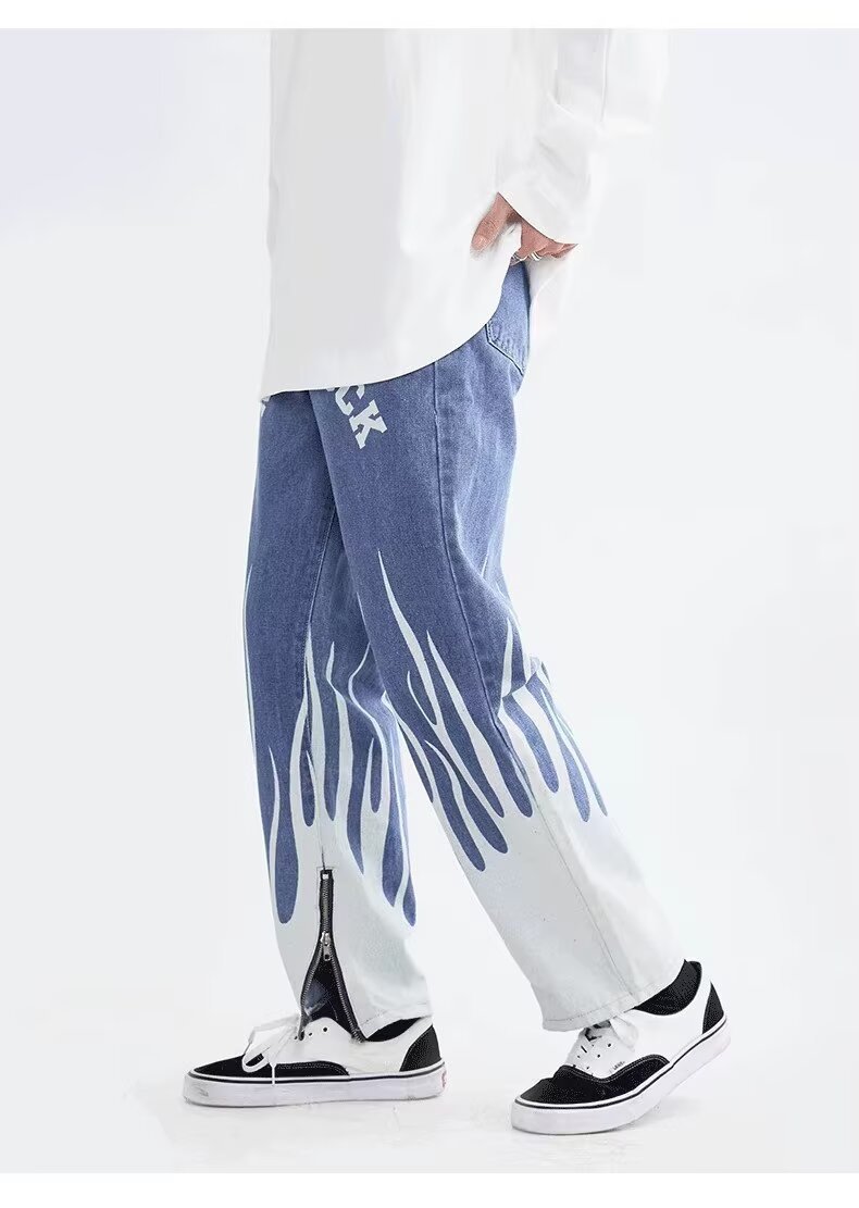 Men's Clothing Vibe Style Letter Jeans For Men With Side Zipper Design, Niche Hip Hop Street Rocking Slim Trousers_voghion.com