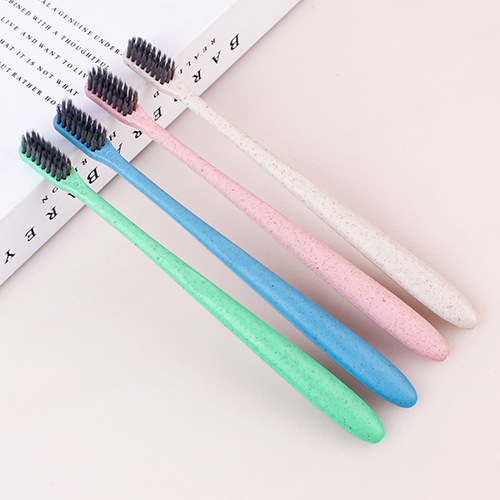 Wheat straw single bamboo charcoal toothbrush household oral cleaning care adult soft bristle bamboo charcoal toothbrush household