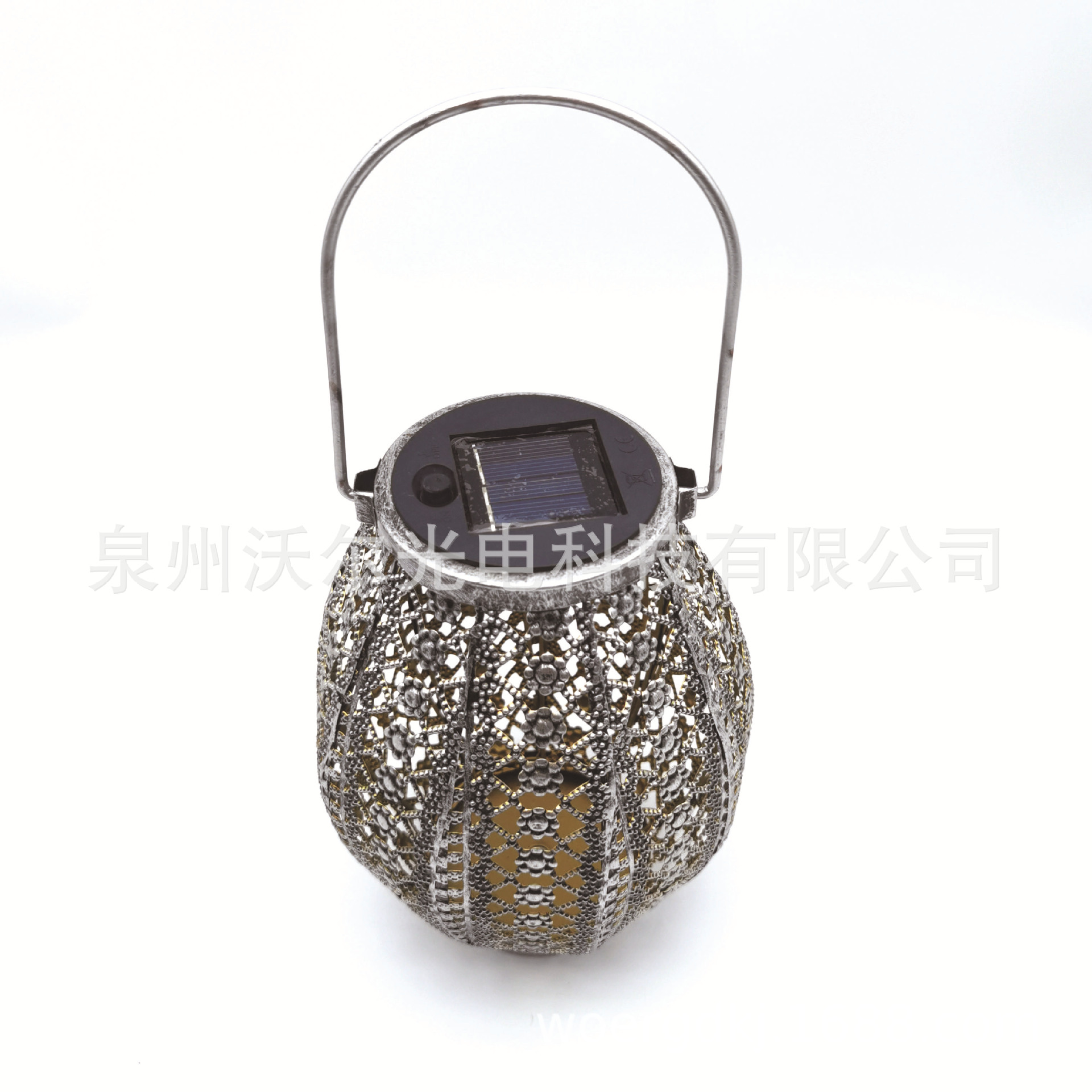 亚马逊热销花园太阳能镂空灯笼LED 银色复古灯 庭院装饰灯 草坪灯