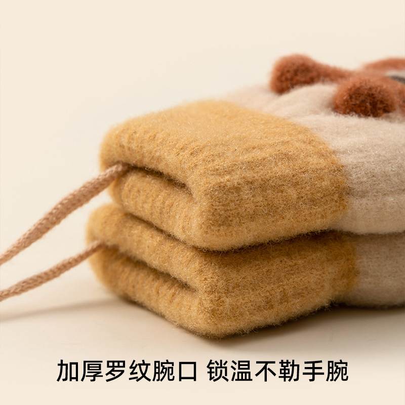幼儿园宝宝手套女冬季连指加绒加厚包指保暖针织毛线卡通儿童手套|undefined