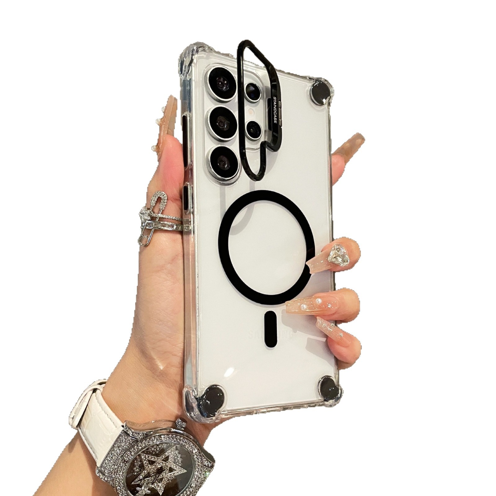 Soporte de lente magnética acrílica, estuche de teléfono móvil para Samsung S26ULTRA airbag anti-caída S24 / S25U