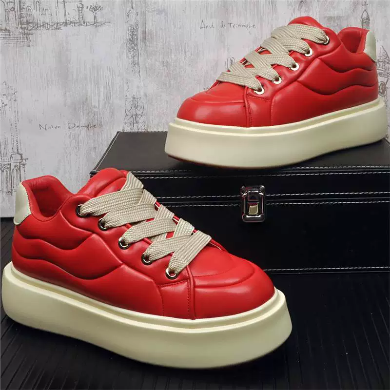 Мужские кроссовки весна 2025, новые, на толстой подошве, белые, простые и универсальные, мягкая подошва, повседневные, красные, «хлебные» кроссовки