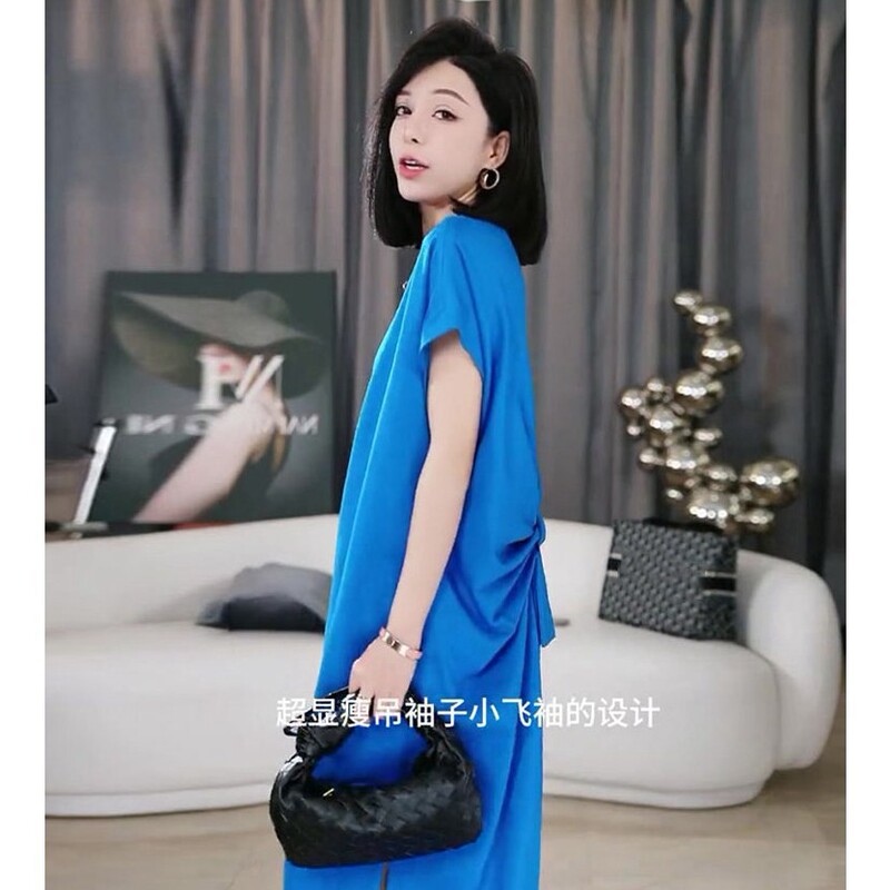 FL231746 Summer New Pear-shaped Body Wear Elegant French Klein Blue Casual T-shirt for dress Women FL231746 Summer New Pear-shaped Body Wear Elegant French Klein Blue Casual T-shirt for dress Women