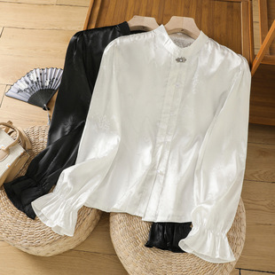 6530 Real Shot Vintage Mori Jacquard Satin Long Sleeve Autumn Shirt with Horse Face Skirt Top