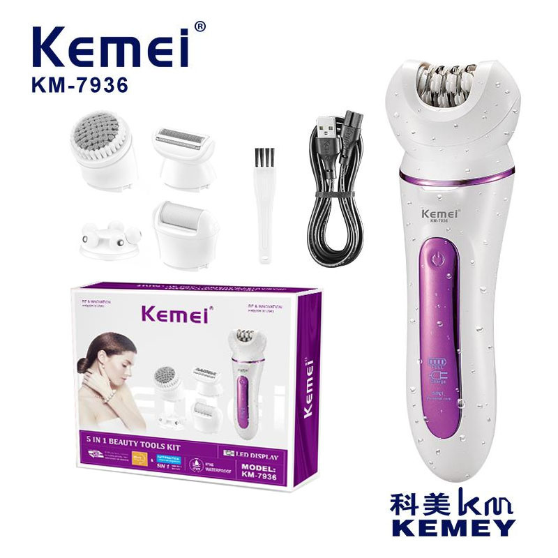 Dispositivo eléctrico de depilación Kemei KM-7936, dispositivo de depilación multifuncional, dispositivo de depilación y masaje con microdermoabrasión lavable para todo el cuerpo