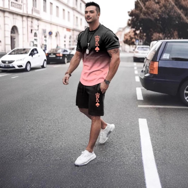 New Men's Round Neck Short-Sleeved Shorts Sportswear Suit 3D Digital Printing Poker Series Jogging T-Shirt for Men New Men's Round Neck Short-Sleeved Shorts Sportswear Suit 3D Digital Printing Poker Series Jogging T-Shirt for Men