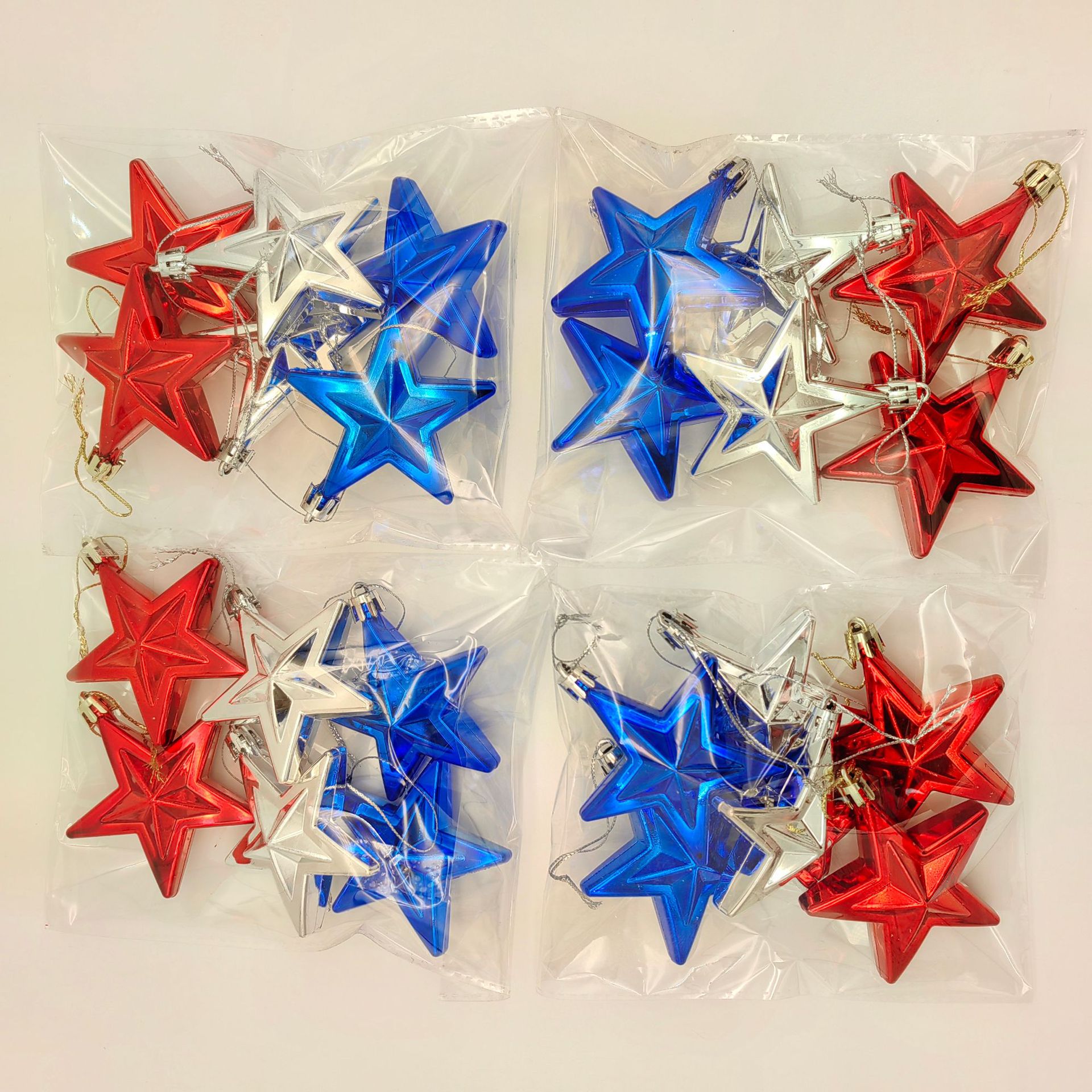 Transfronterizo especial para nosotros día nacional 7cm conjunto 6 color mezclado pentagrama estrella colgante decorativo de plástico