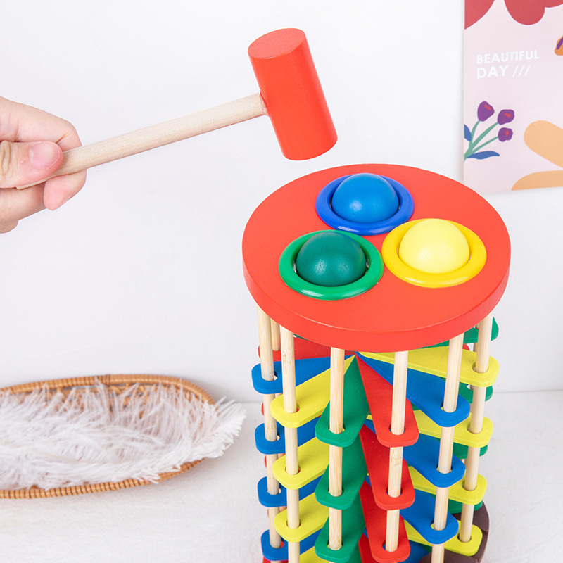 Bola de madera que golpea escalera que cae coordinación mano-ojo DE LOS NIÑOS color del bebé mesa de juego giratoria madera educación temprana juguetes educativos