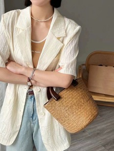 Short-Sleeved Blazer for Women 2025 New Fashionable Texture Spring and Summer Thin Versatile Loose Casual Top