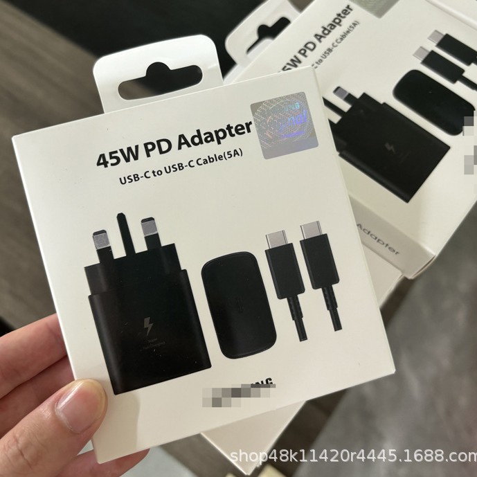 El T845 original es adecuado para el cargador de teléfono móvil Samsung 45W estándar europeo estándar británico super carga rápida 2.0 cabezal de carga