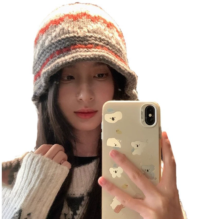 Жаккардовая шапка Fair Isle вязаная для женщин, зимняя утолщённая тёплая шерстяная шапка, показывает лицо, маленькая рыбачья шапка с защитой ушей от холода